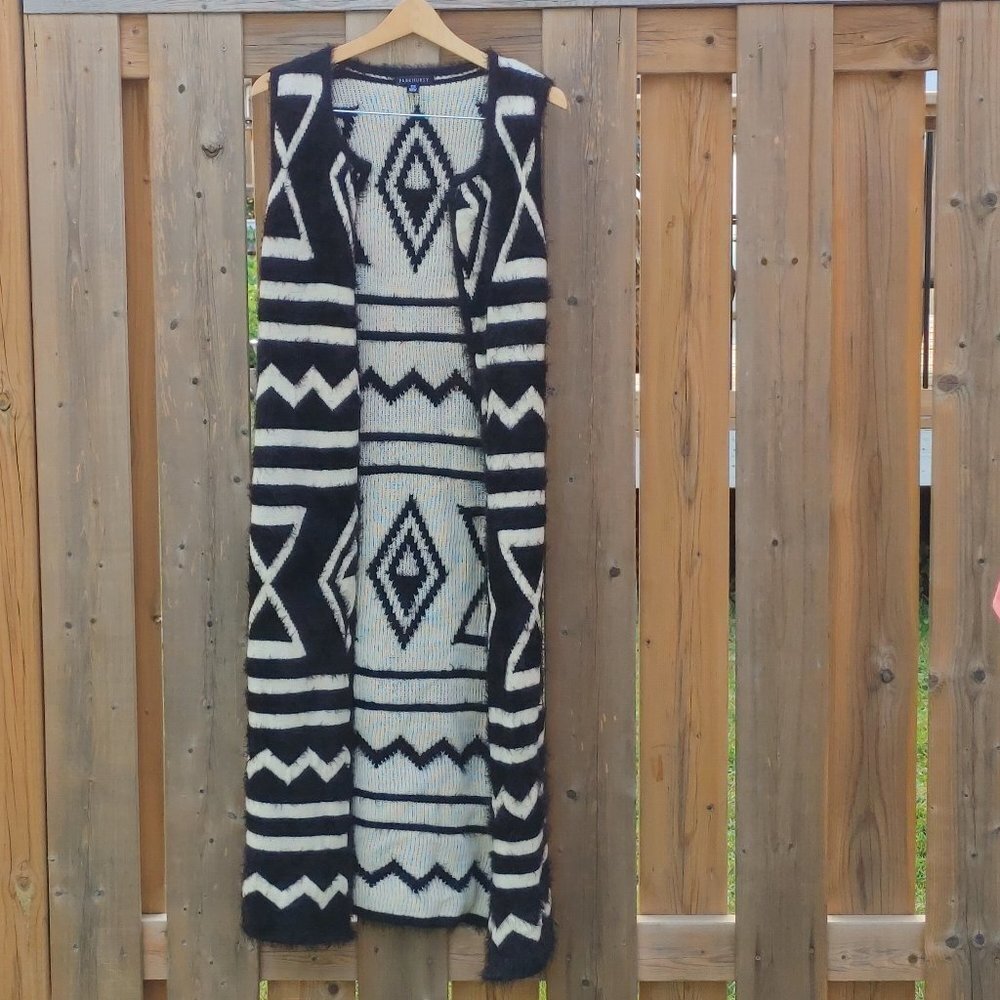 BEAUTIFUL PARKHURST Sleeveless Duster Coat Cardigan Open Front Flowy Faux Fur SM